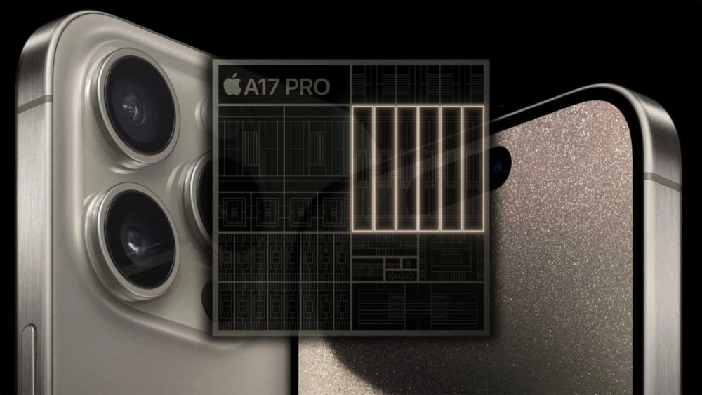 iPhone 15 Pro Max với khung titan sang trọng, màu Titan Tự Nhiên dưới ánh sáng.